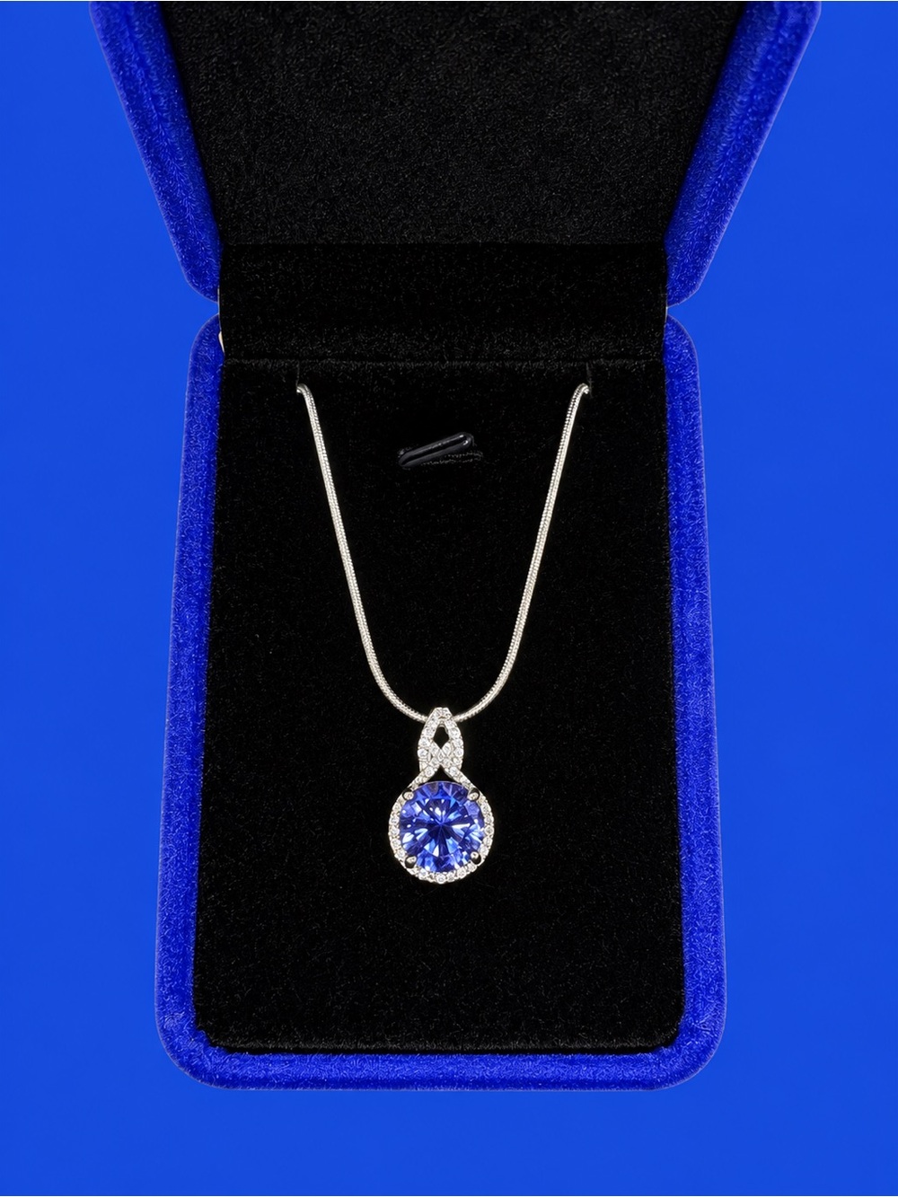 Halo Pendant Necklace w Tanzanite